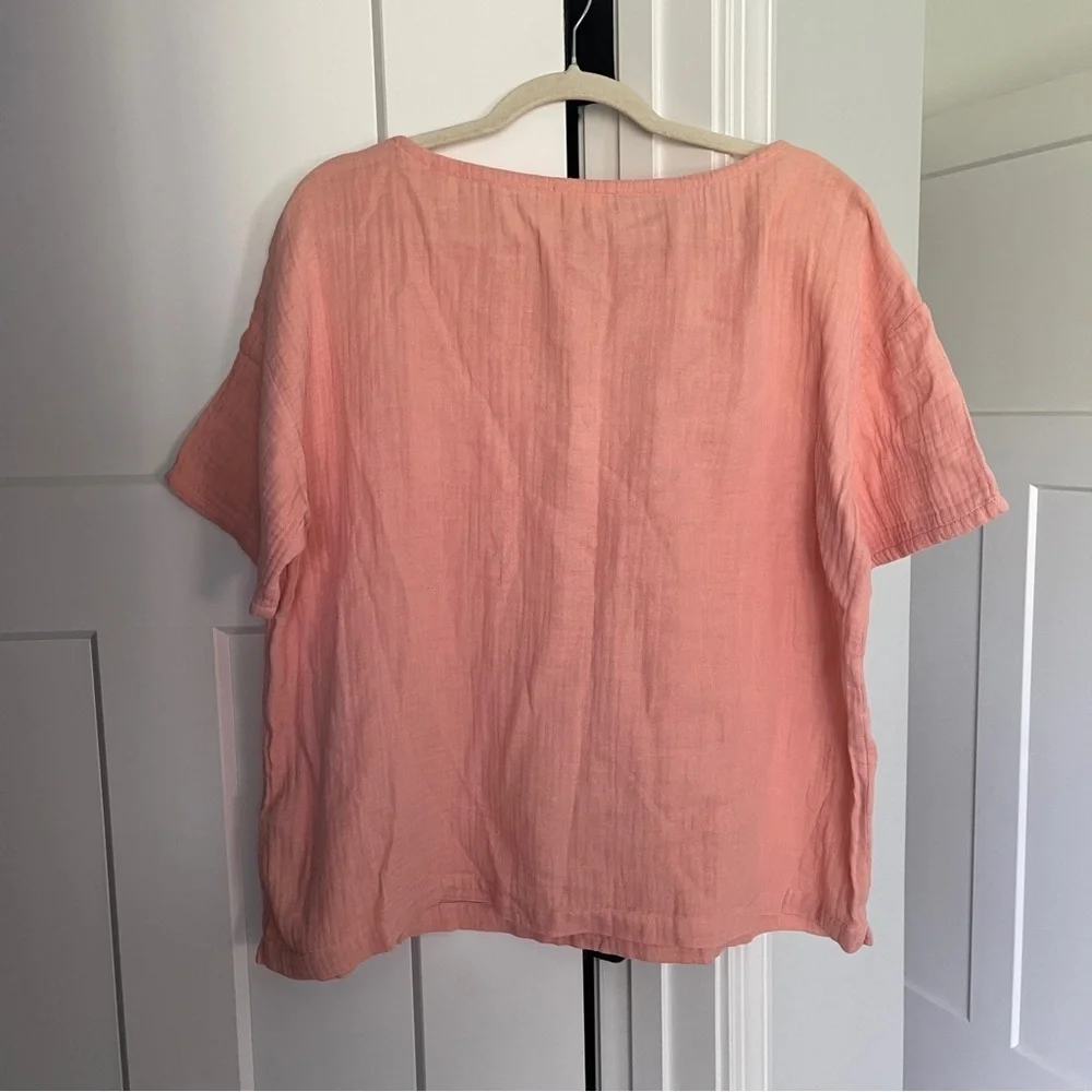 Eileen Fisher Peach Short Sleeve‎ Cotton Gauzy Top